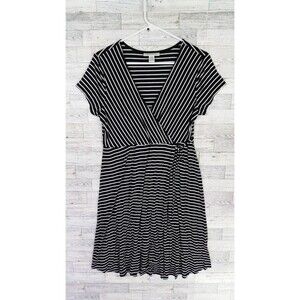 Motherhood Maternity Dress Top Short Sleeve Striped Black White Lagenlook Size M